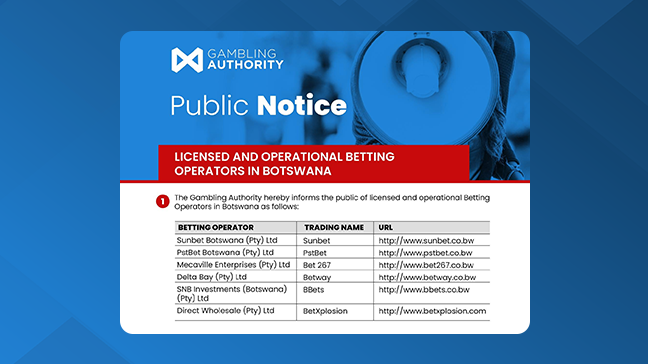 Botswana Gambling Authority Publishes List of Licensed Betting Operators